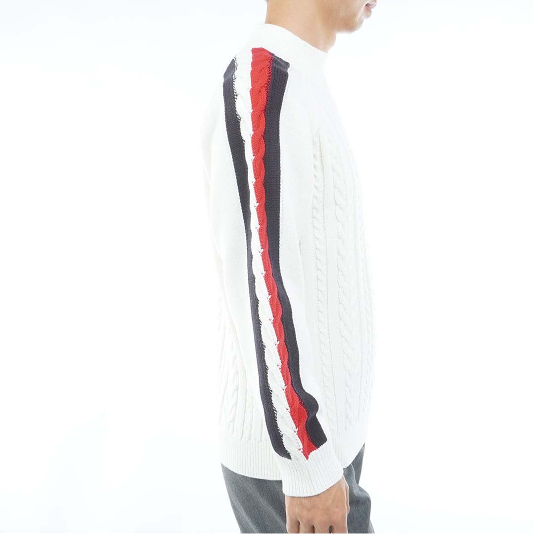 [トミー ヒルフィガー ゴルフ] TOMMY HILFIGER GOLF メンズ ケーブル柄 袖トリコライン ハイネックニット THMA670 オフホワイト　詳細4