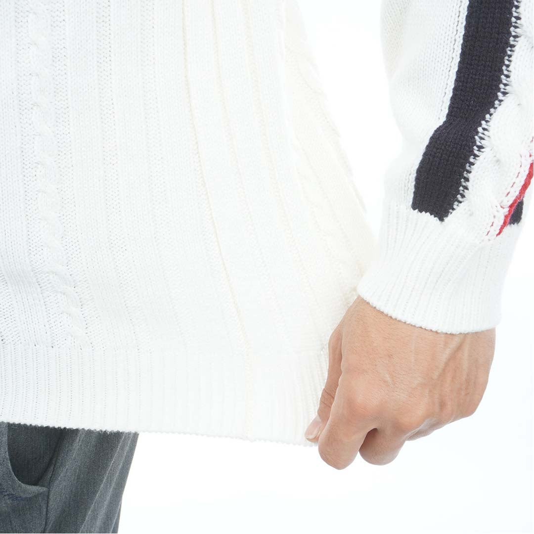 [トミー ヒルフィガー ゴルフ] TOMMY HILFIGER GOLF メンズ ケーブル柄 袖トリコライン ハイネックニット THMA670 オフホワイト　詳細5
