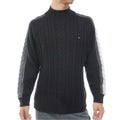 [トミー ヒルフィガー ゴルフ] TOMMY HILFIGER GOLF メンズ ケーブル柄 袖トリコライン ハイネックニット THMA670 ブラック　詳細