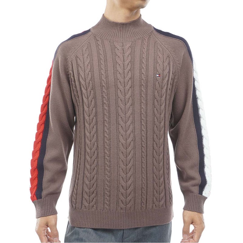 [トミー ヒルフィガー ゴルフ] TOMMY HILFIGER GOLF メンズ ケーブル柄 袖トリコライン ハイネックニット THMA670 モカ　詳細