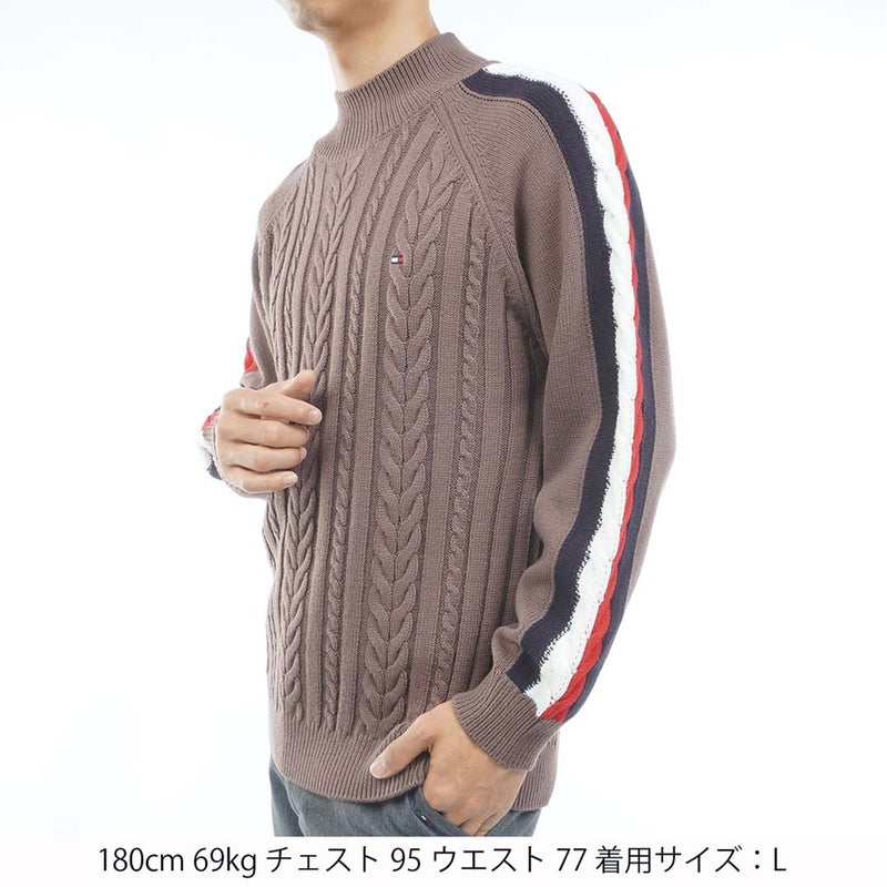 [トミー ヒルフィガー ゴルフ] TOMMY HILFIGER GOLF メンズ ケーブル柄 袖トリコライン ハイネックニット THMA670 モカ　詳細1