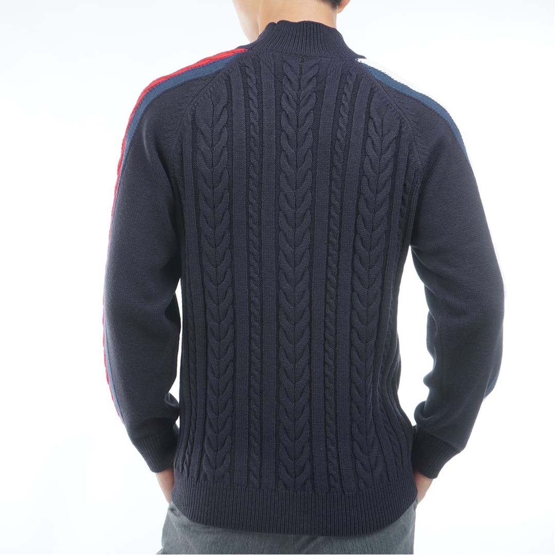 [トミー ヒルフィガー ゴルフ] TOMMY HILFIGER GOLF メンズ ケーブル柄 袖トリコライン ハイネックニット THMA670 ネイビー　詳細2