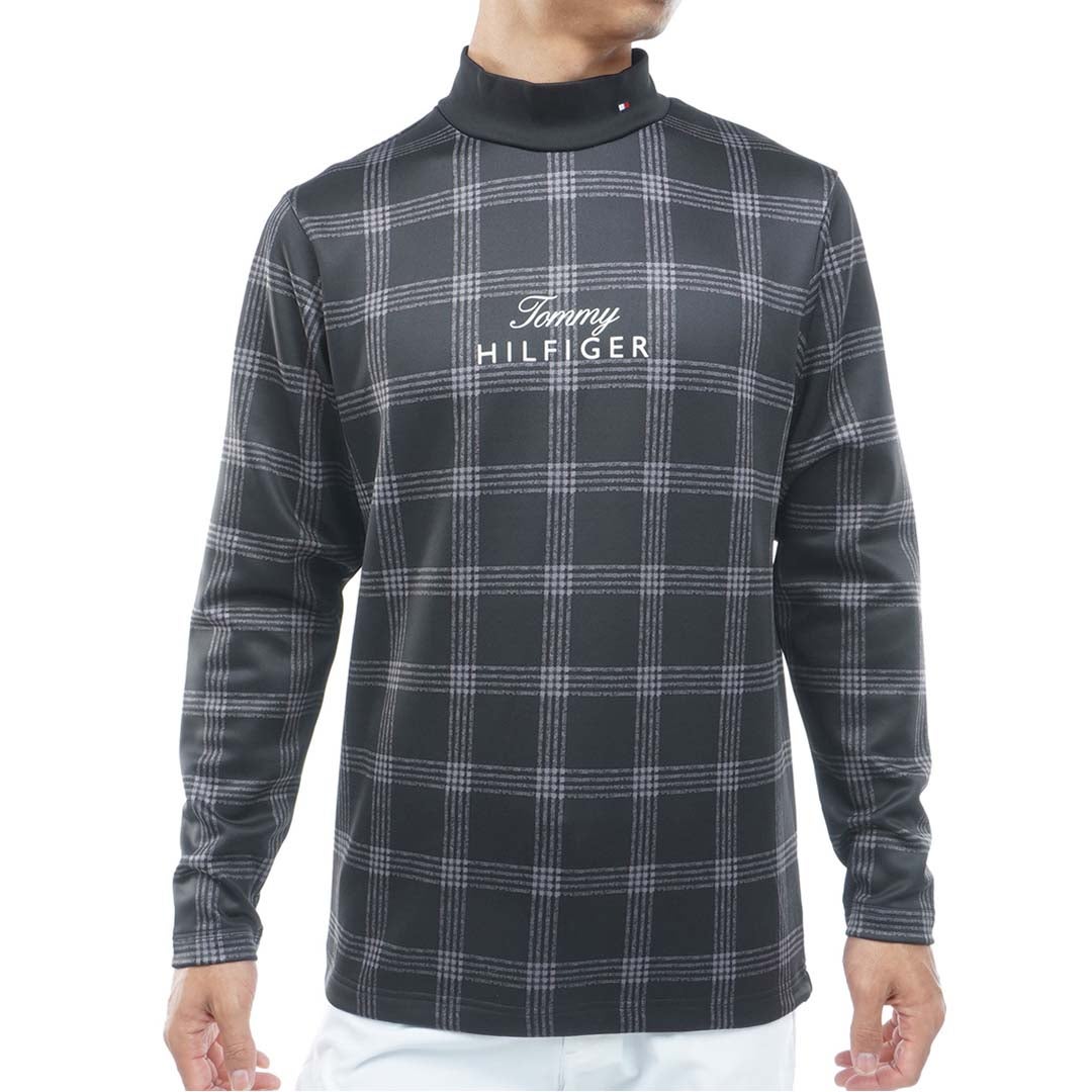 [トミー ヒルフィガー ゴルフ]TOMMY HILFIGER GOLF　メンズ スムース裏起毛 チェック柄 長袖ハイネックシャツ　ブラック　THMA672　詳細
