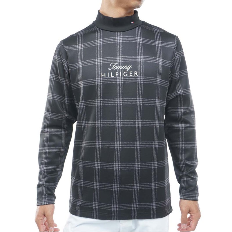 [トミー ヒルフィガー ゴルフ]TOMMY HILFIGER GOLF　メンズ スムース裏起毛 チェック柄 長袖ハイネックシャツ　ブラック　THMA672　詳細