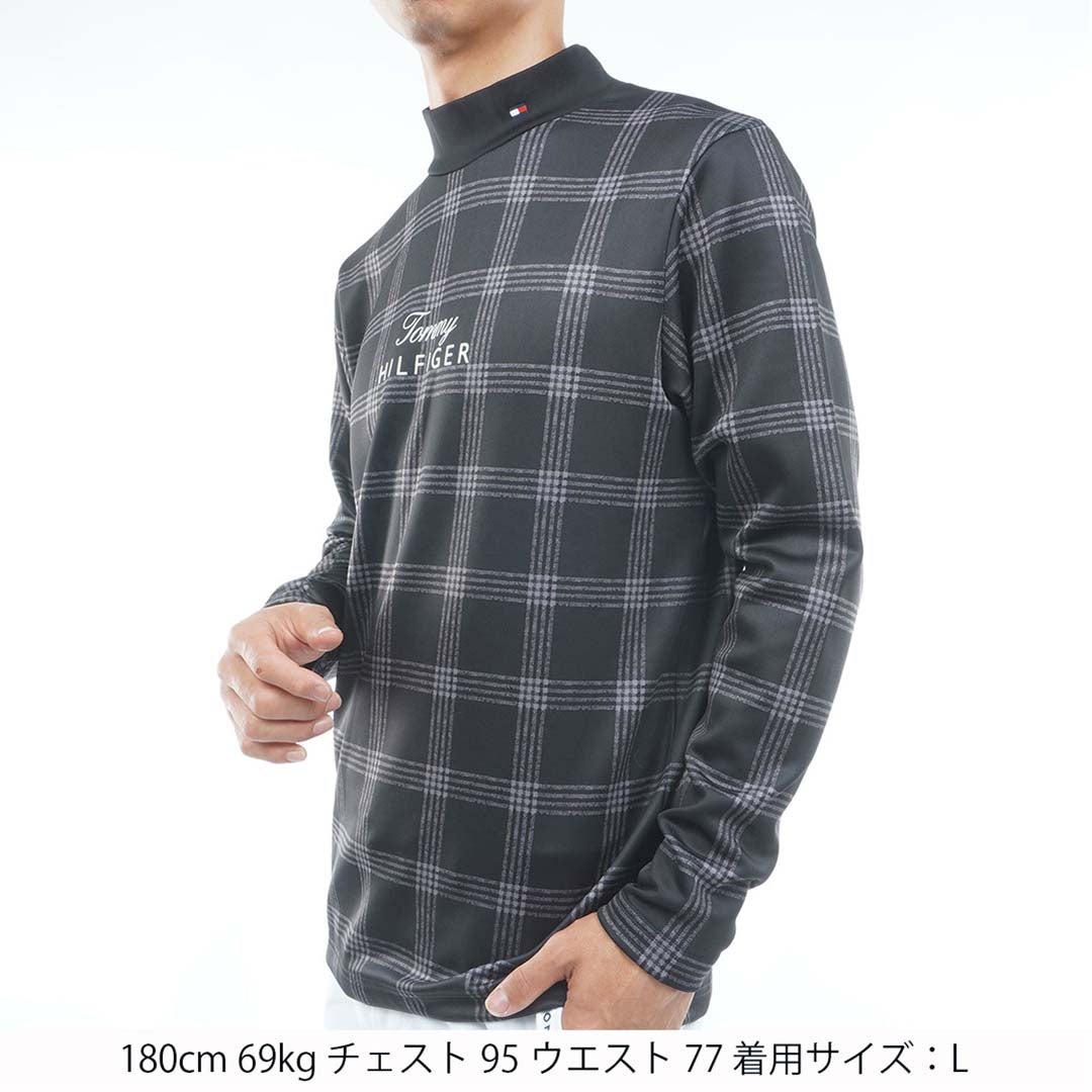 [トミー ヒルフィガー ゴルフ]TOMMY HILFIGER GOLF　メンズ スムース裏起毛 チェック柄 長袖ハイネックシャツ　ブラック　THMA672　詳細1