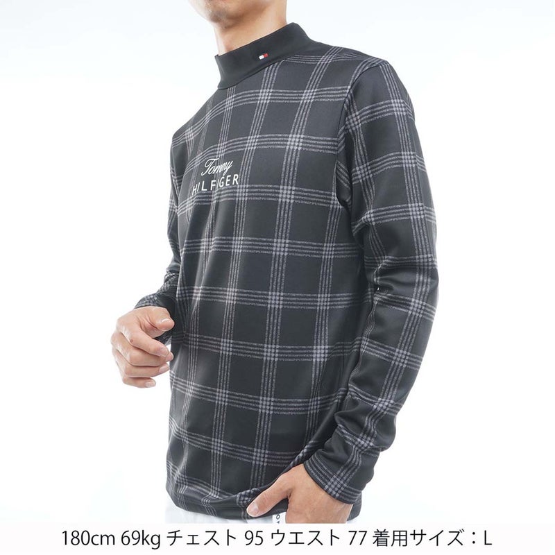[トミー ヒルフィガー ゴルフ]TOMMY HILFIGER GOLF　メンズ スムース裏起毛 チェック柄 長袖ハイネックシャツ　ブラック　THMA672　詳細1