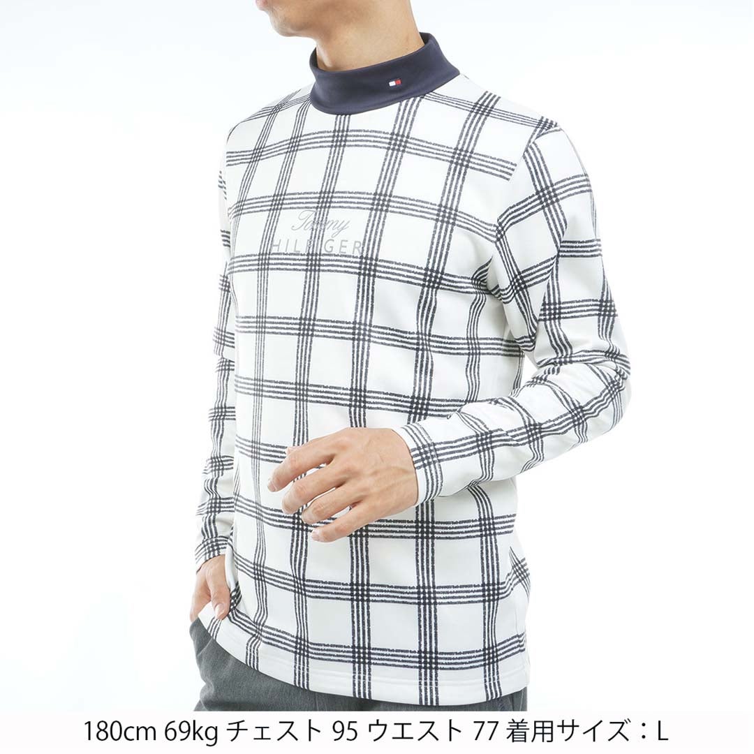 [トミー ヒルフィガー ゴルフ]TOMMY HILFIGER GOLF　メンズ スムース裏起毛 チェック柄 長袖ハイネックシャツ　アイボリー　THMA672　詳細1