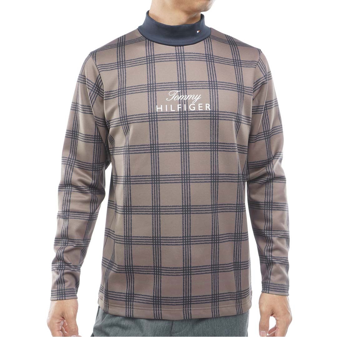 [トミー ヒルフィガー ゴルフ]TOMMY HILFIGER GOLF　メンズ スムース裏起毛 チェック柄 長袖ハイネックシャツ　モカ　THMA672　詳細
