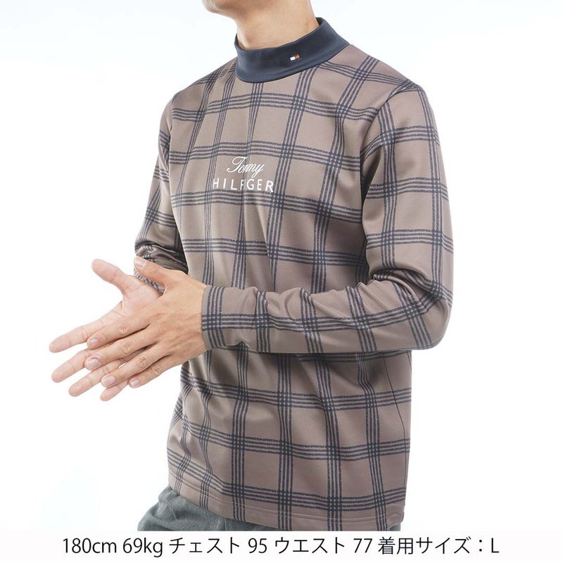 [トミー ヒルフィガー ゴルフ]TOMMY HILFIGER GOLF　メンズ スムース裏起毛 チェック柄 長袖ハイネックシャツ　モカ　THMA672　詳細1