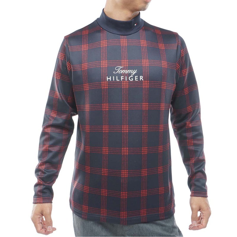 [トミー ヒルフィガー ゴルフ]TOMMY HILFIGER GOLF　メンズ スムース裏起毛 チェック柄 長袖ハイネックシャツ　ネイビー　THMA672　詳細