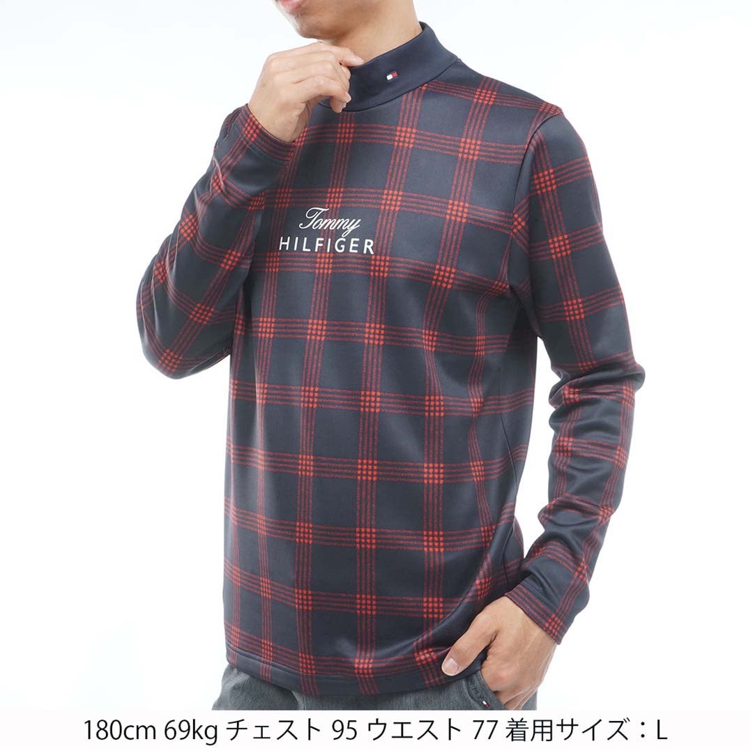 [トミー ヒルフィガー ゴルフ]TOMMY HILFIGER GOLF　メンズ スムース裏起毛 チェック柄 長袖ハイネックシャツ　ネイビー　THMA672　詳細1