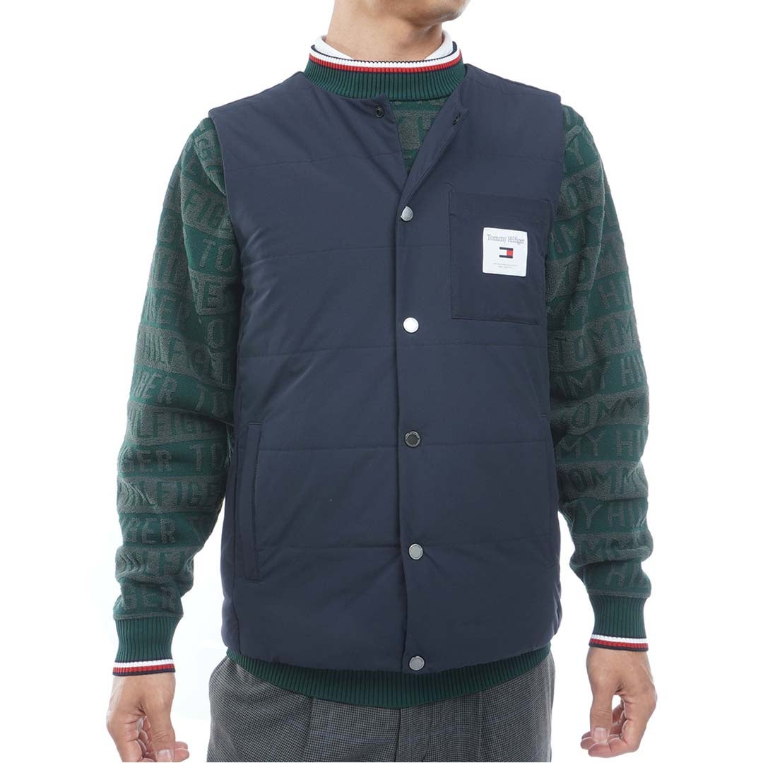  [トミー ヒルフィガー ゴルフ]TOMMY HILFIGER GOLF メンズ ノーカラー 中綿ベスト THMA674 ネイビー　詳細