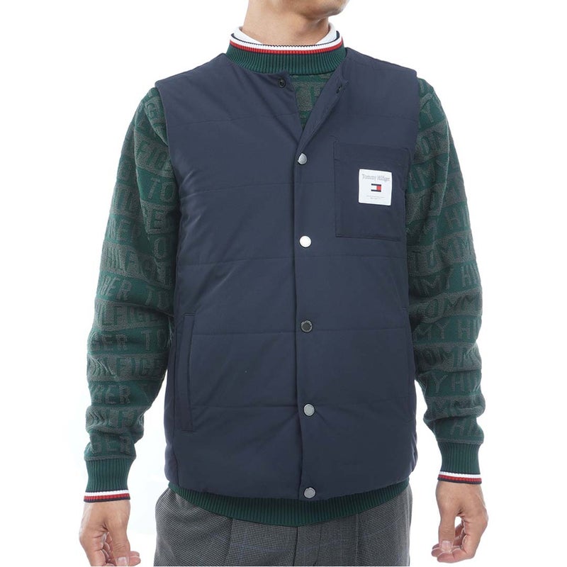  [トミー ヒルフィガー ゴルフ]TOMMY HILFIGER GOLF メンズ ノーカラー 中綿ベスト THMA674 ネイビー　詳細