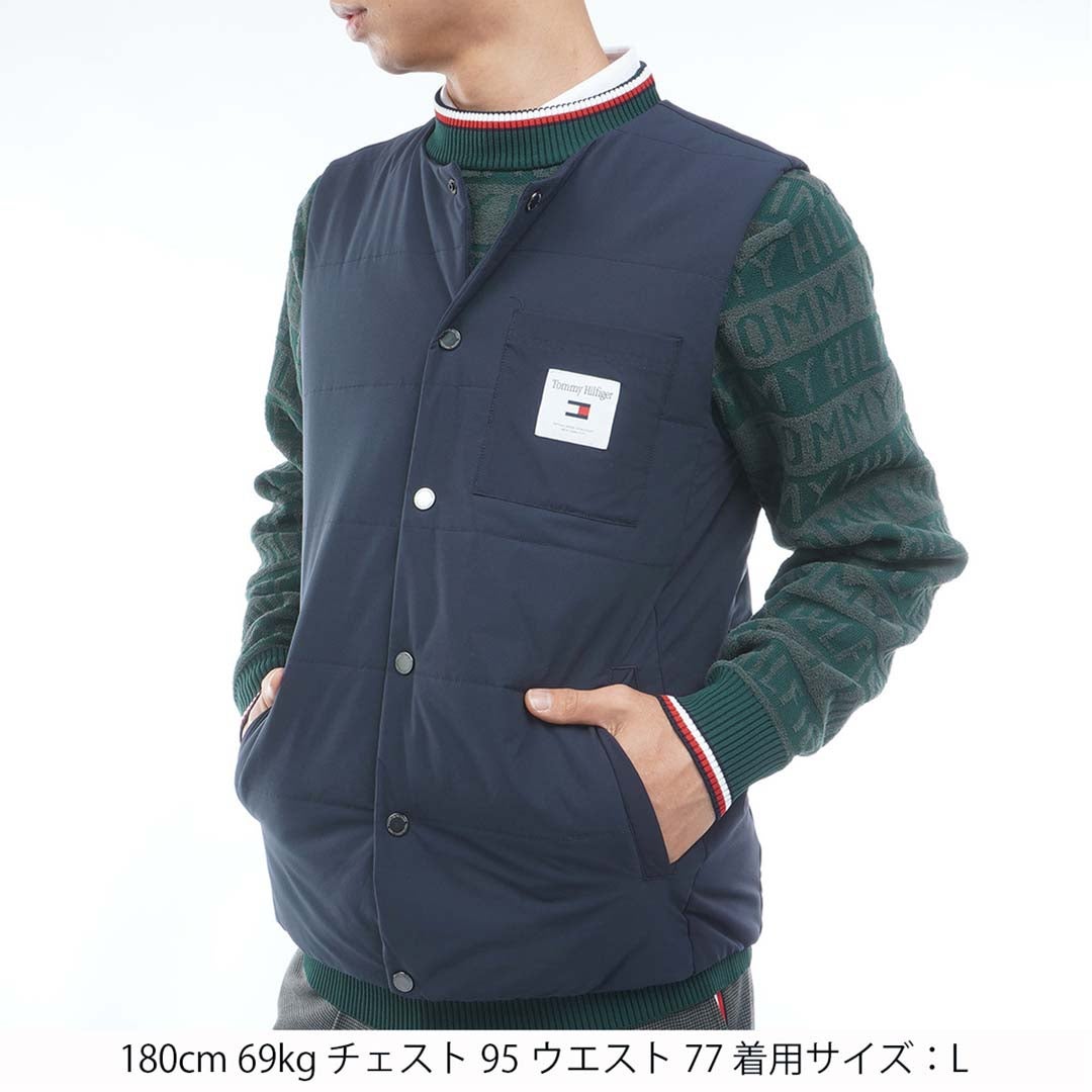  [トミー ヒルフィガー ゴルフ]TOMMY HILFIGER GOLF メンズ ノーカラー 中綿ベスト THMA674 ネイビー　詳細1