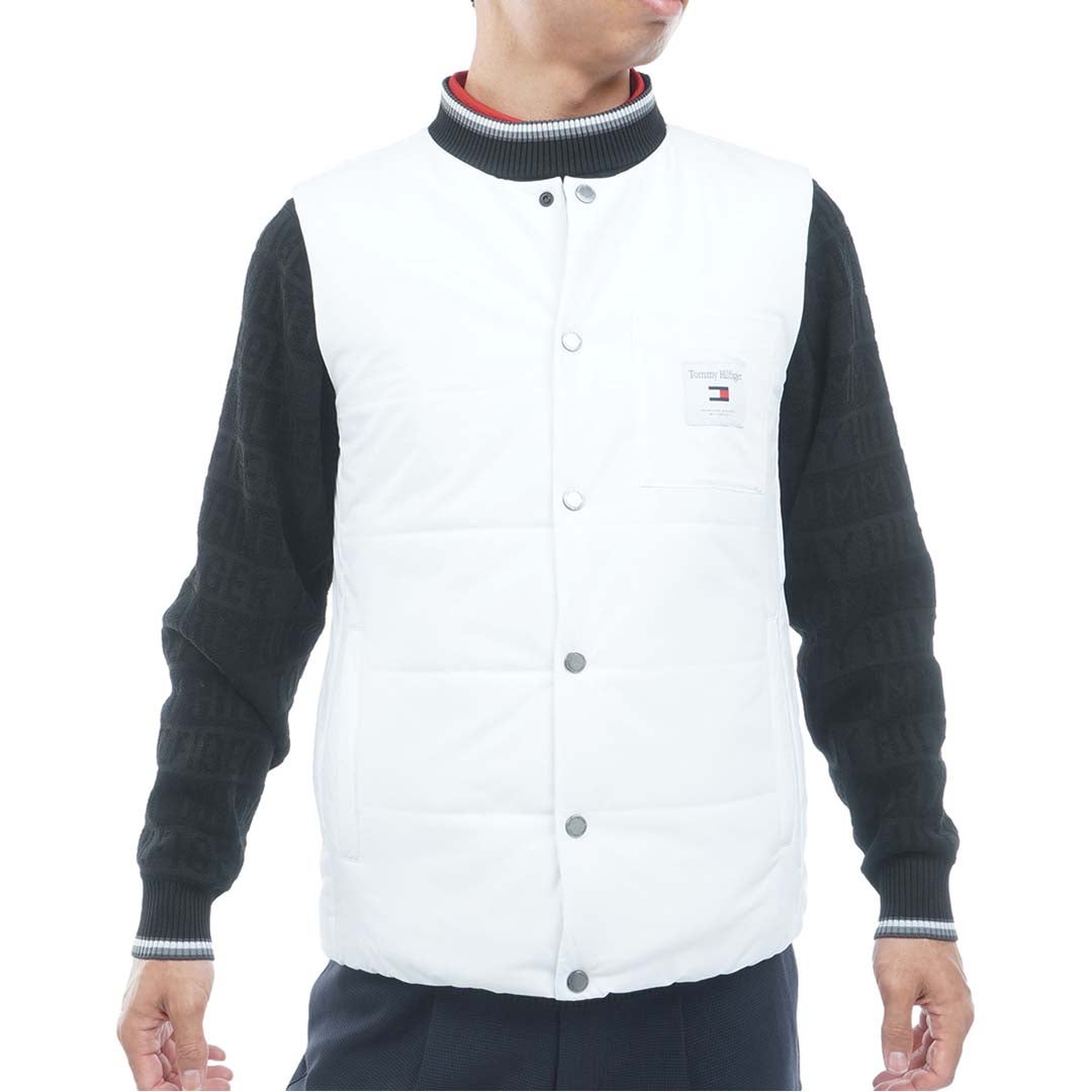  [トミー ヒルフィガー ゴルフ]TOMMY HILFIGER GOLF メンズ ノーカラー 中綿ベスト THMA674 ホワイト　詳細