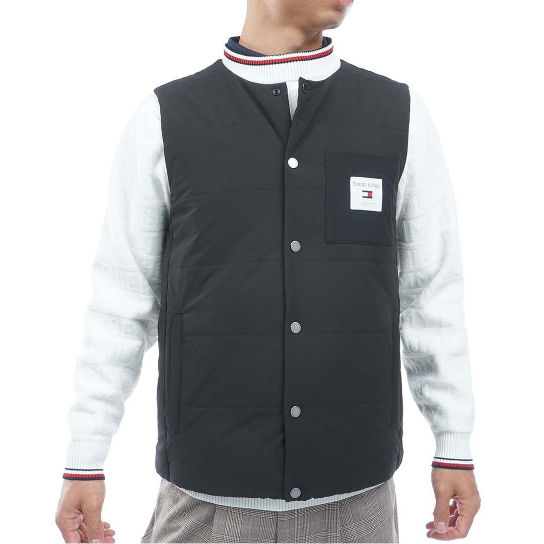  [トミー ヒルフィガー ゴルフ]TOMMY HILFIGER GOLF メンズ ノーカラー 中綿ベスト THMA674 ブラック　詳細