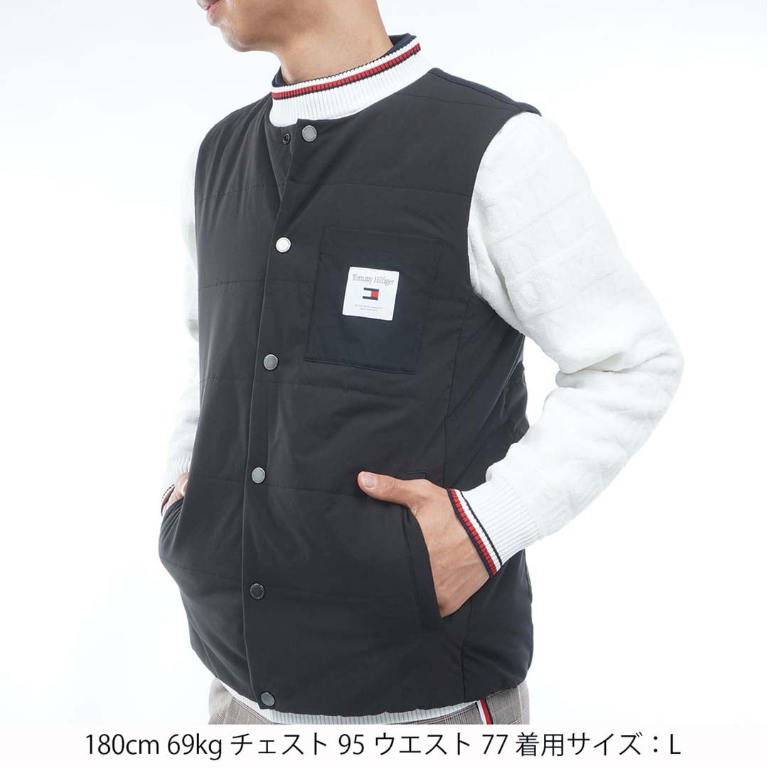  [トミー ヒルフィガー ゴルフ]TOMMY HILFIGER GOLF メンズ ノーカラー 中綿ベスト THMA674 ブラック　詳細1