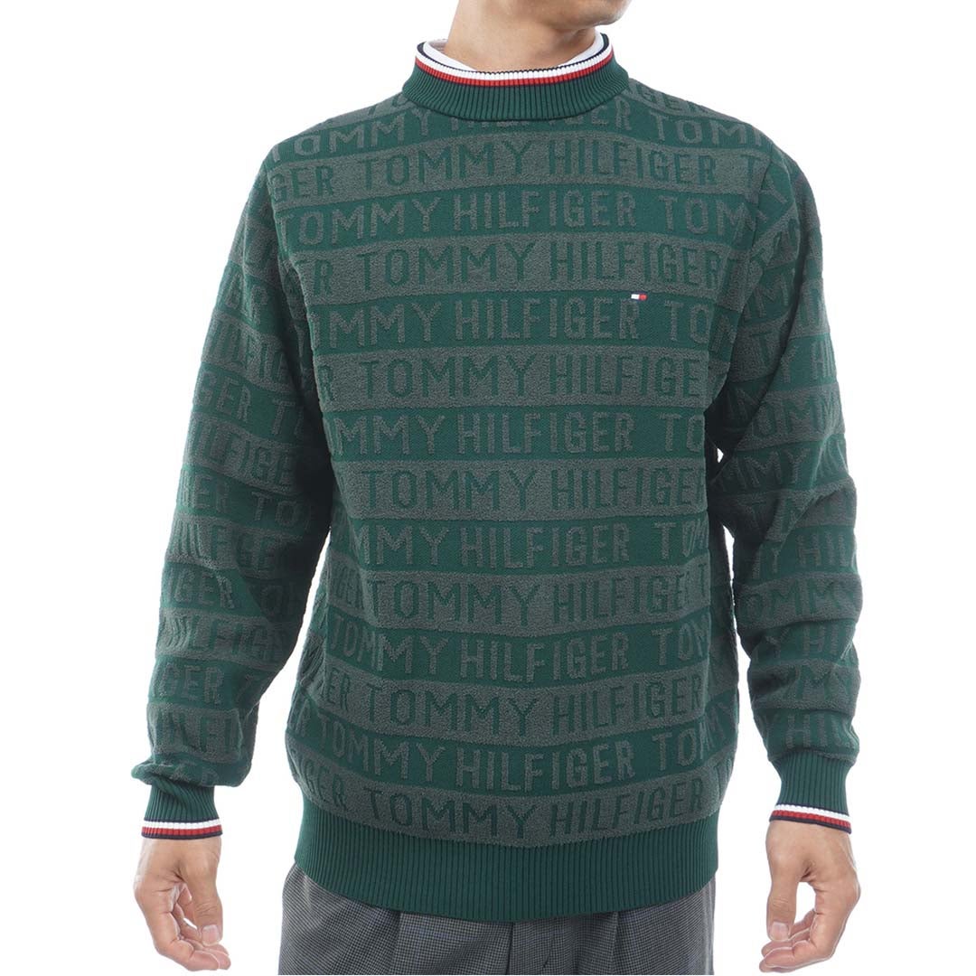 [トミー ヒルフィガー ゴルフ] TOMMY HILFIGER GOLF メンズ ロゴジャガード ハイネックニット THMA679 オリーブ　詳細