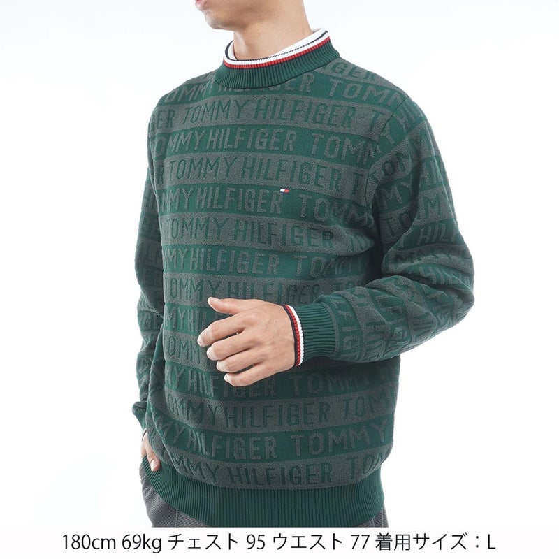 [トミー ヒルフィガー ゴルフ] TOMMY HILFIGER GOLF メンズ ロゴジャガード ハイネックニット THMA679 オリーブ　詳細1