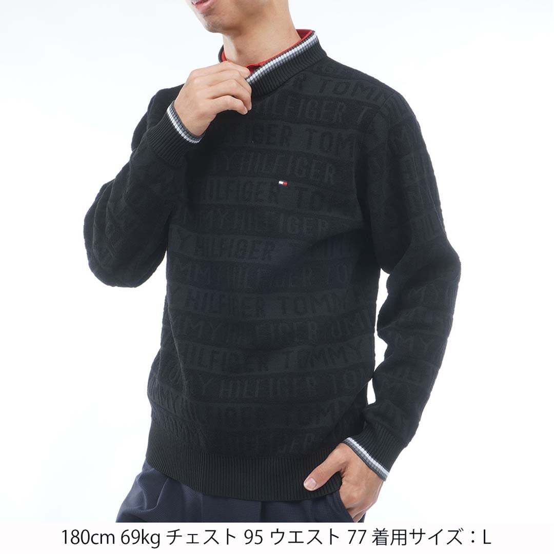 [トミー ヒルフィガー ゴルフ] TOMMY HILFIGER GOLF メンズ ロゴジャガード ハイネックニット THMA679 ブラック　詳細1