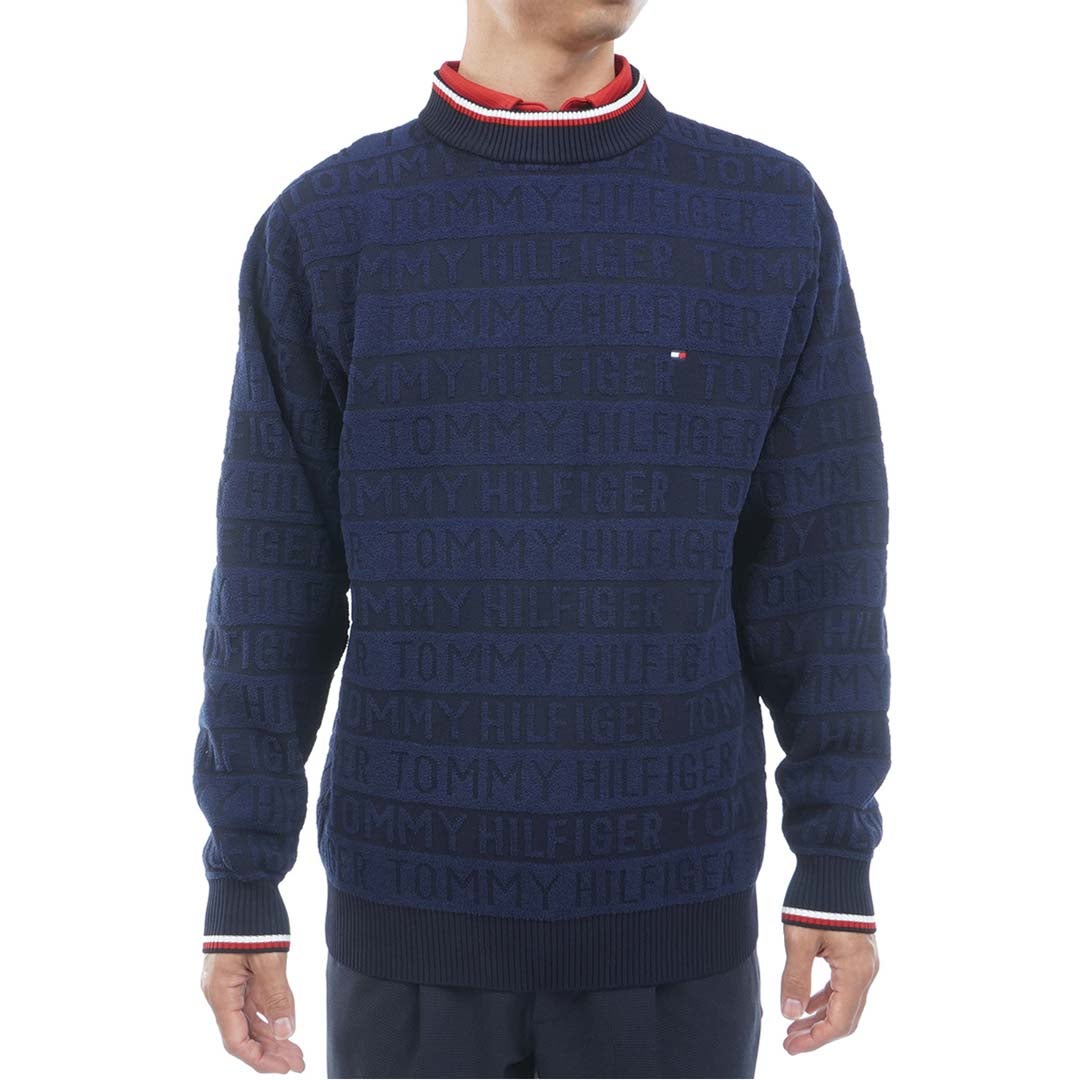 [トミー ヒルフィガー ゴルフ] TOMMY HILFIGER GOLF メンズ ロゴジャガード ハイネックニット THMA679 ネイビー　詳細