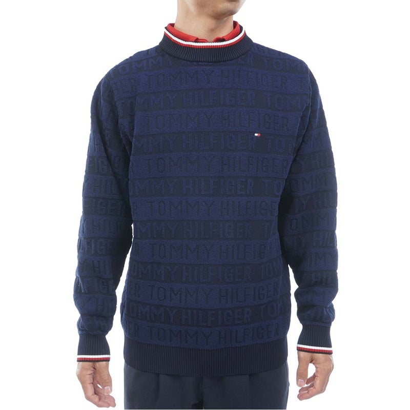 [トミー ヒルフィガー ゴルフ] TOMMY HILFIGER GOLF メンズ ロゴジャガード ハイネックニット THMA679 ネイビー　詳細