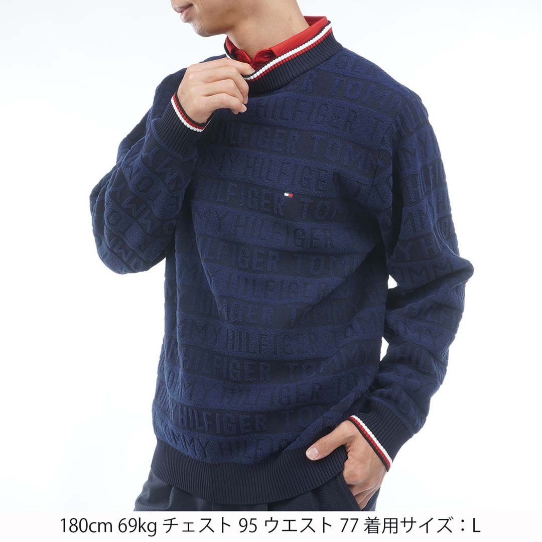 [トミー ヒルフィガー ゴルフ] TOMMY HILFIGER GOLF メンズ ロゴジャガード ハイネックニット THMA679 ネイビー　詳細1