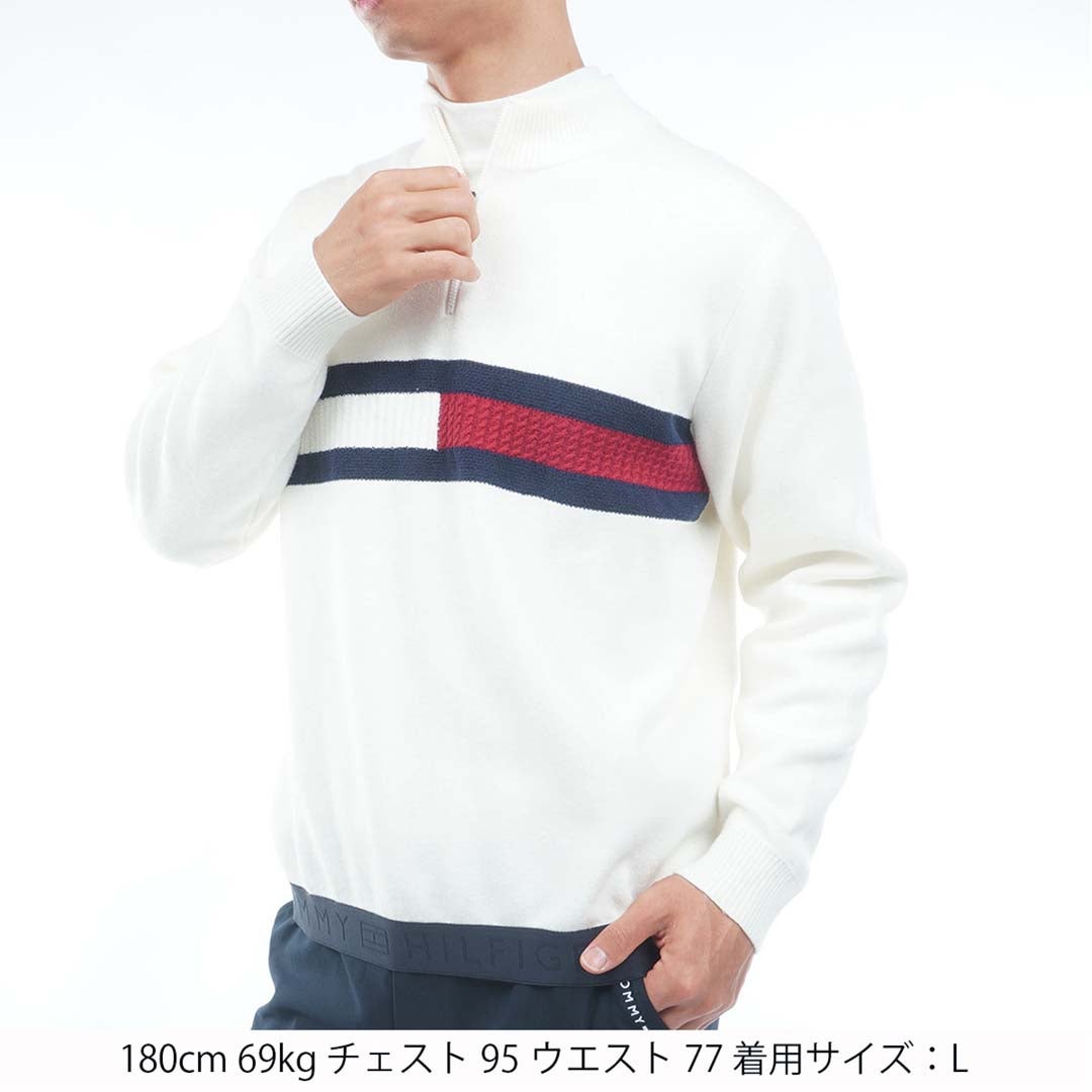 [トミー ヒルフィガー ゴルフ] TOMMY HILFIGER GOLF メンズ ハーフZIP フラッグニット THMA680 オフホワイト　詳細1