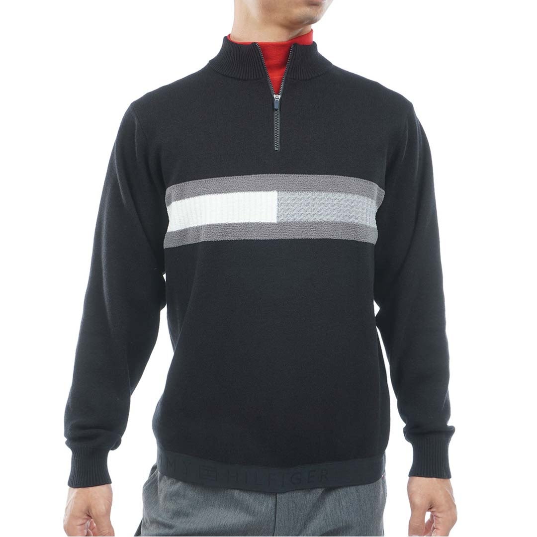 [トミー ヒルフィガー ゴルフ] TOMMY HILFIGER GOLF メンズ ハーフZIP フラッグニット THMA680 ブラック　詳細