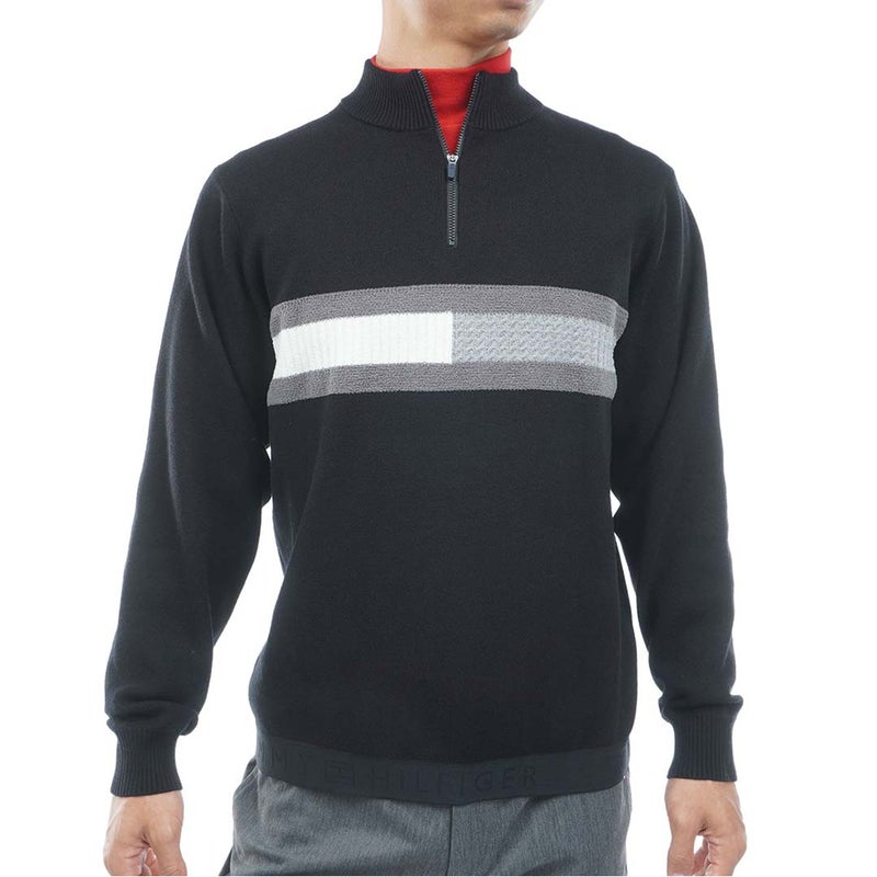 [トミー ヒルフィガー ゴルフ] TOMMY HILFIGER GOLF メンズ ハーフZIP フラッグニット THMA680 ブラック　詳細