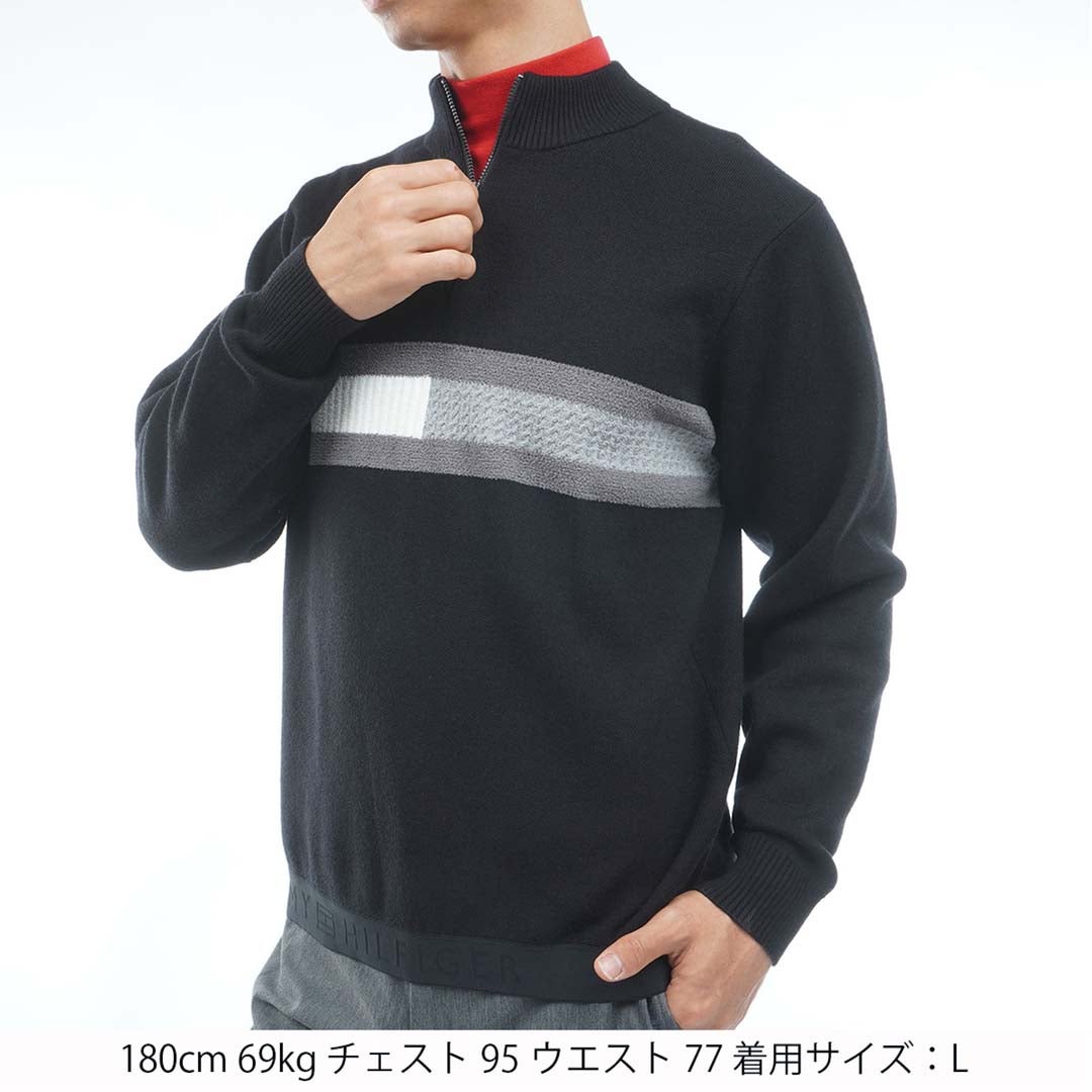 [トミー ヒルフィガー ゴルフ] TOMMY HILFIGER GOLF メンズ ハーフZIP フラッグニット THMA680 ブラック　詳細1