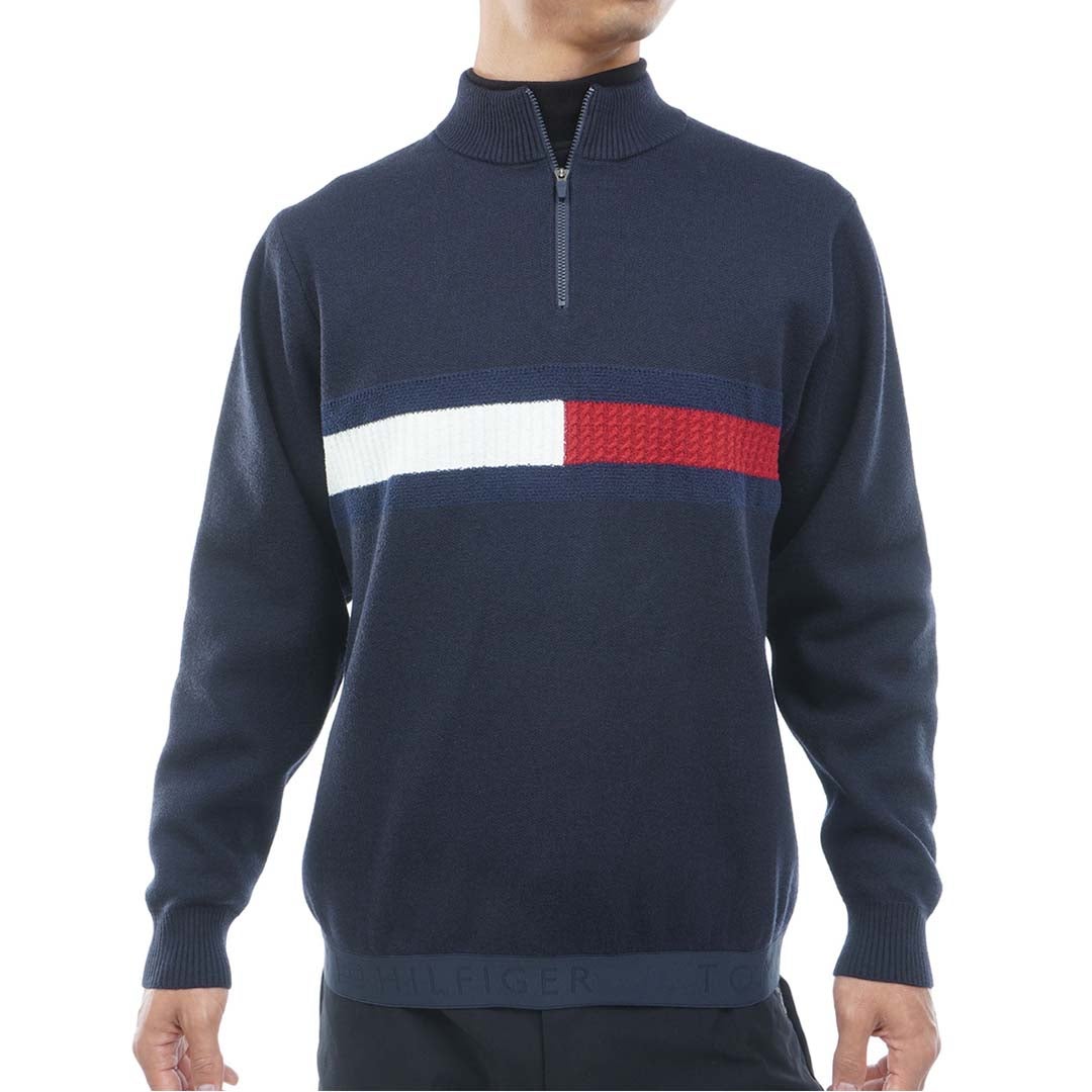 [トミー ヒルフィガー ゴルフ] TOMMY HILFIGER GOLF メンズ ハーフZIP フラッグニット THMA680 ネイビー　詳細
