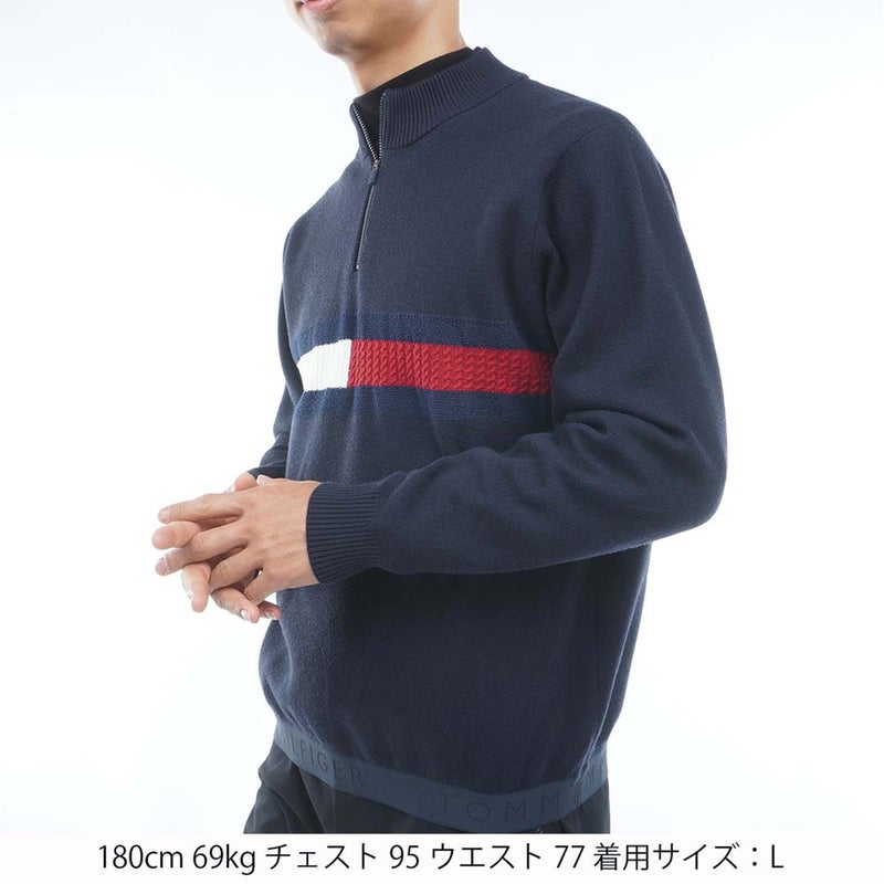 [トミー ヒルフィガー ゴルフ] TOMMY HILFIGER GOLF メンズ ハーフZIP フラッグニット THMA680 ネイビー　詳細1