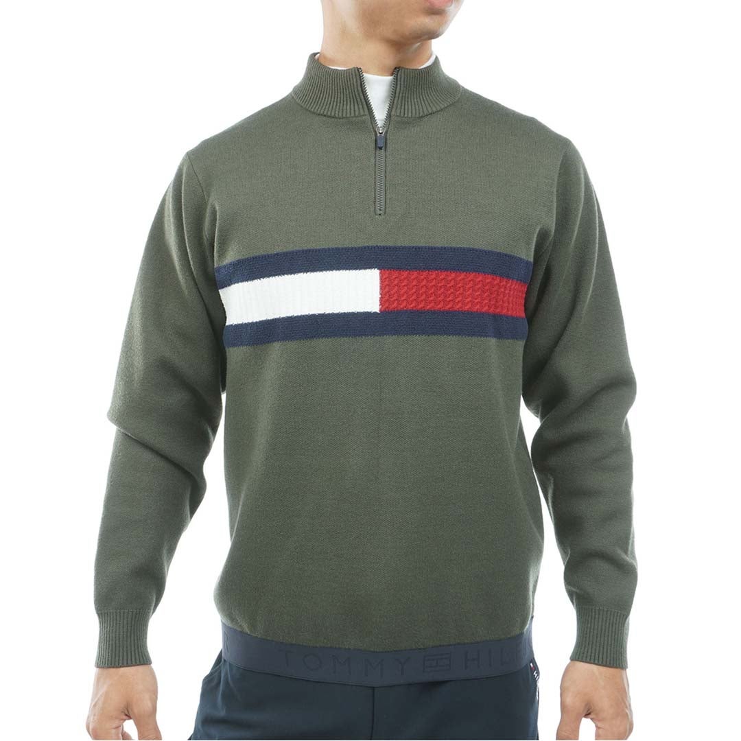 [トミー ヒルフィガー ゴルフ] TOMMY HILFIGER GOLF メンズ ハーフZIP フラッグニット THMA680 オリーブ　詳細
