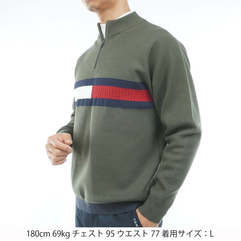 [トミー ヒルフィガー ゴルフ] TOMMY HILFIGER GOLF メンズ ハーフZIP フラッグニット THMA680 オリーブ　詳細1