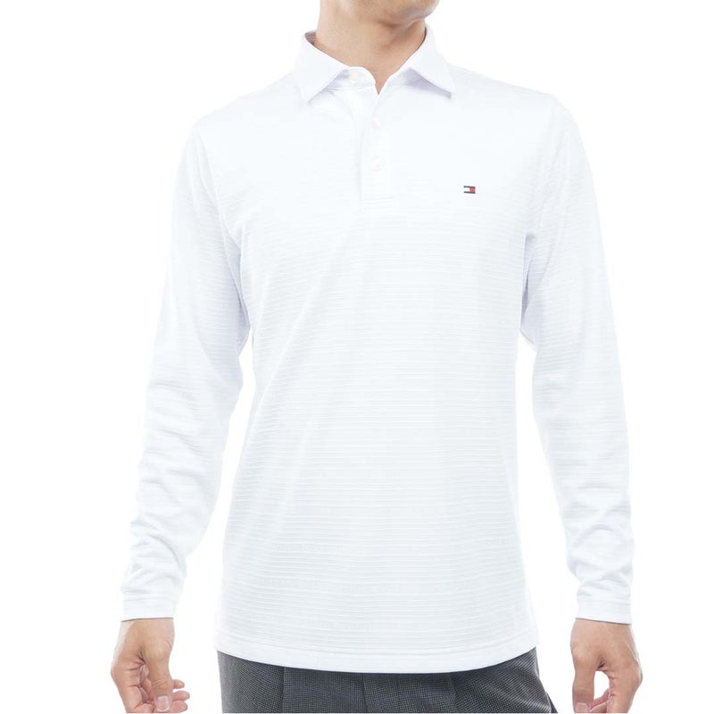 [トミー ヒルフィガー ゴルフ]TOMMY HILFIGER GOLF　メンズ ロゴジャガード 長袖台衿付きシャツ　ホワイト　THMA681　詳細