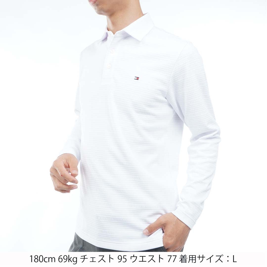 [トミー ヒルフィガー ゴルフ]TOMMY HILFIGER GOLF　メンズ ロゴジャガード 長袖台衿付きシャツ　ホワイト　THMA681　詳細1