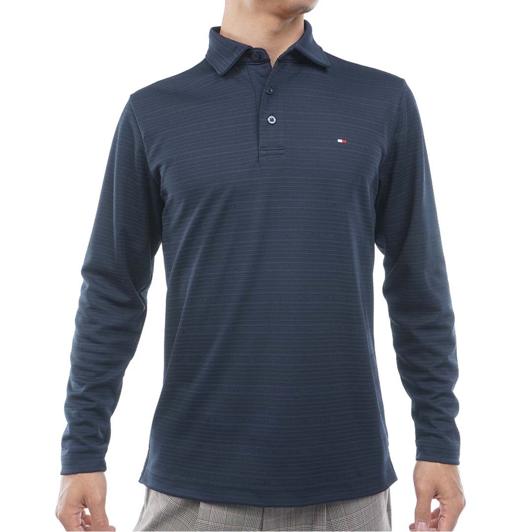 [トミー ヒルフィガー ゴルフ]TOMMY HILFIGER GOLF　メンズ ロゴジャガード 長袖台衿付きシャツ　ネイビー　THMA681　詳細