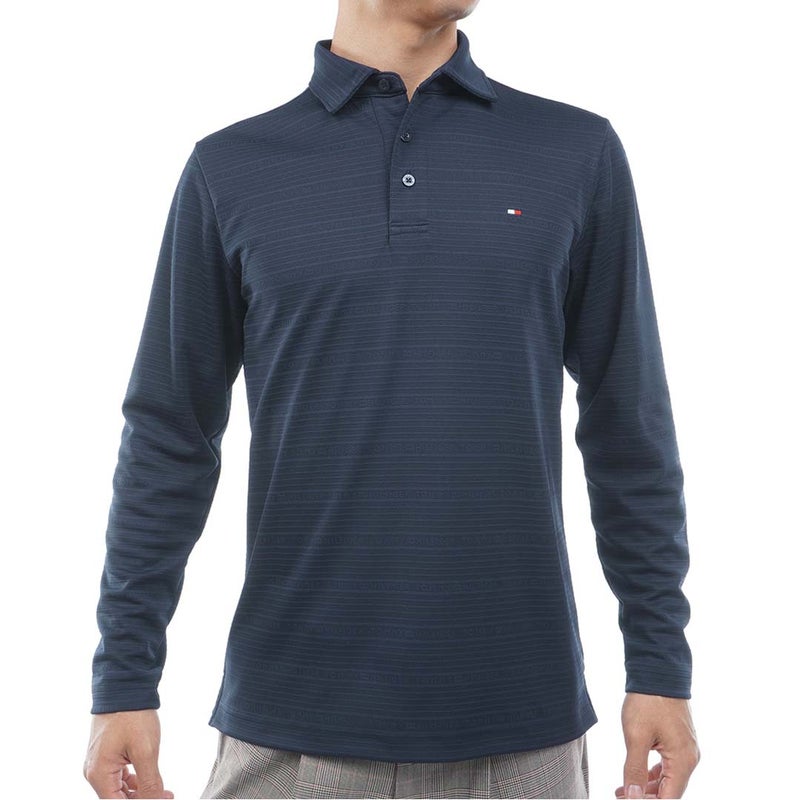 [トミー ヒルフィガー ゴルフ]TOMMY HILFIGER GOLF　メンズ ロゴジャガード 長袖台衿付きシャツ　ネイビー　THMA681　詳細