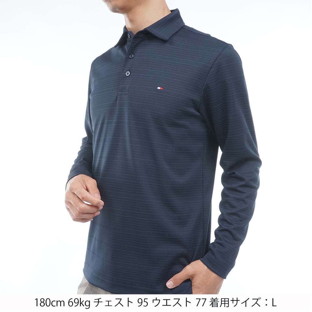 [トミー ヒルフィガー ゴルフ]TOMMY HILFIGER GOLF　メンズ ロゴジャガード 長袖台衿付きシャツ　ネイビー　THMA681　詳細1