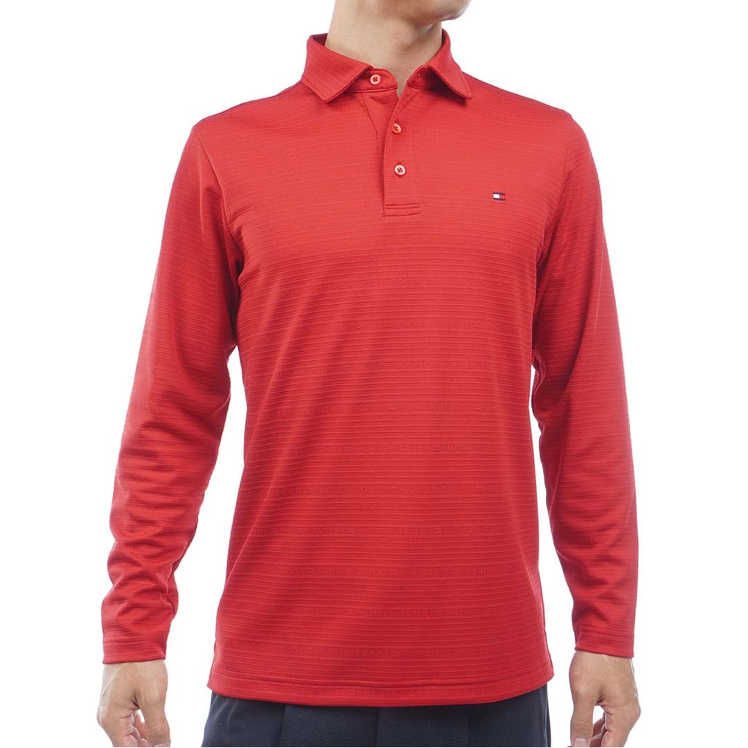 [トミー ヒルフィガー ゴルフ]TOMMY HILFIGER GOLF　メンズ ロゴジャガード 長袖台衿付きシャツ　レッド　THMA681　詳細