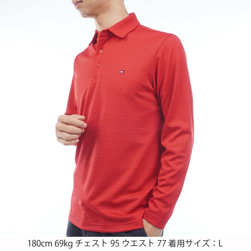 [トミー ヒルフィガー ゴルフ]TOMMY HILFIGER GOLF　メンズ ロゴジャガード 長袖台衿付きシャツ　レッド　THMA681　詳細1