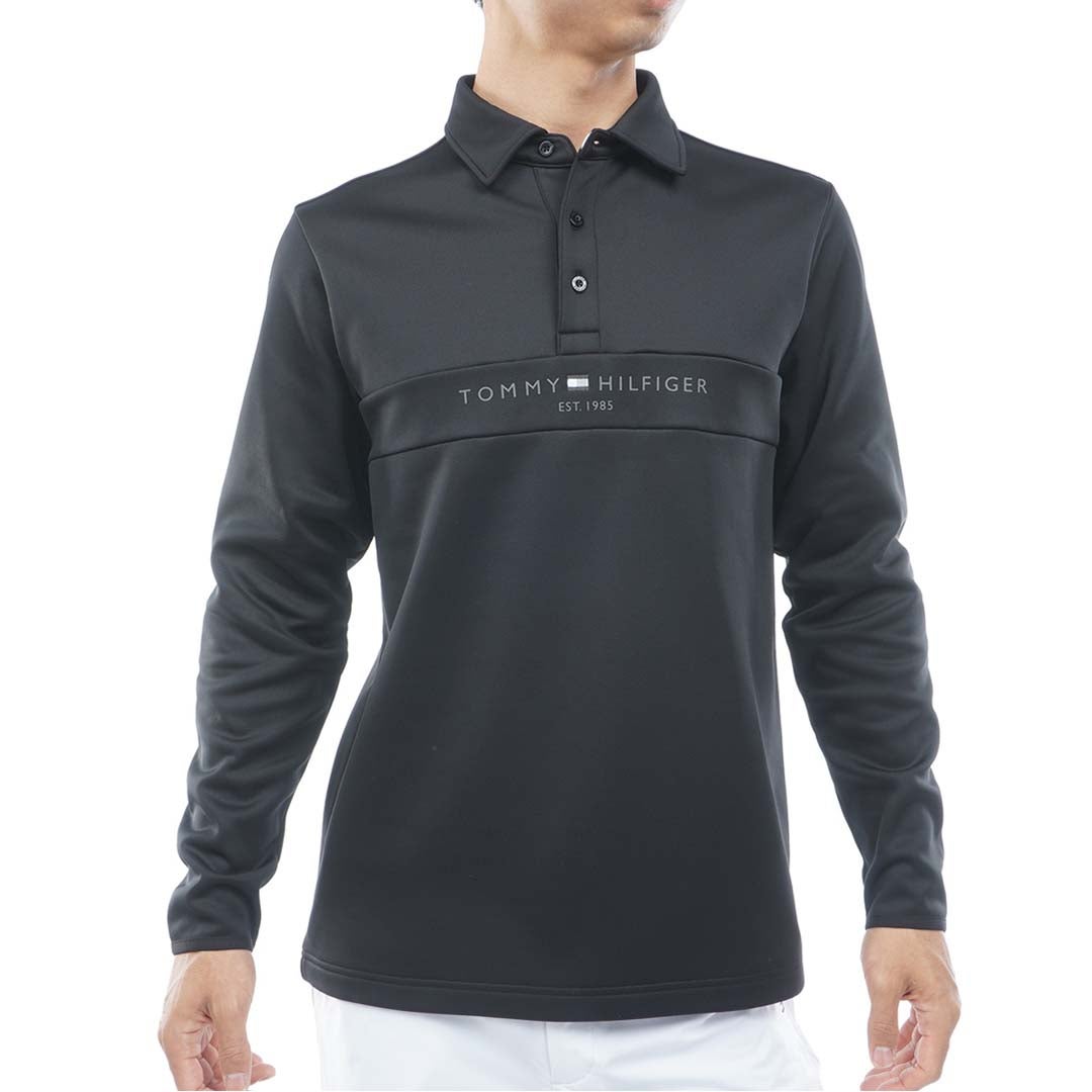 [トミー ヒルフィガー ゴルフ]TOMMY HILFIGER GOLF　メンズ スムース裏起毛 長袖台衿付きシャツ　ブラック　THMA683　詳細