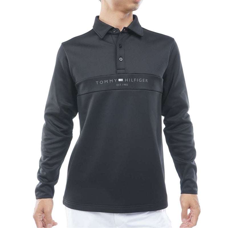 [トミー ヒルフィガー ゴルフ]TOMMY HILFIGER GOLF　メンズ スムース裏起毛 長袖台衿付きシャツ　ブラック　THMA683　詳細