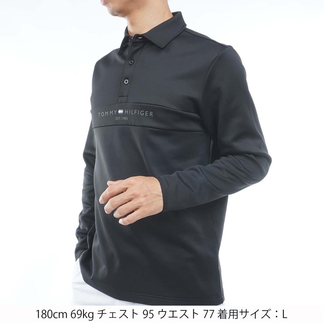 [トミー ヒルフィガー ゴルフ]TOMMY HILFIGER GOLF　メンズ スムース裏起毛 長袖台衿付きシャツ　ブラック　THMA683　詳細1