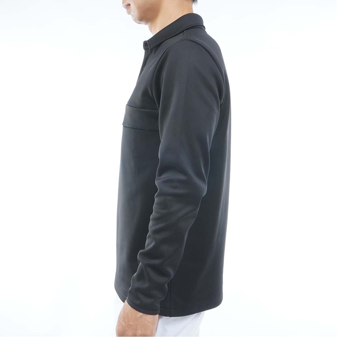 [トミー ヒルフィガー ゴルフ]TOMMY HILFIGER GOLF　メンズ スムース裏起毛 長袖台衿付きシャツ　ブラック　THMA683　詳細2