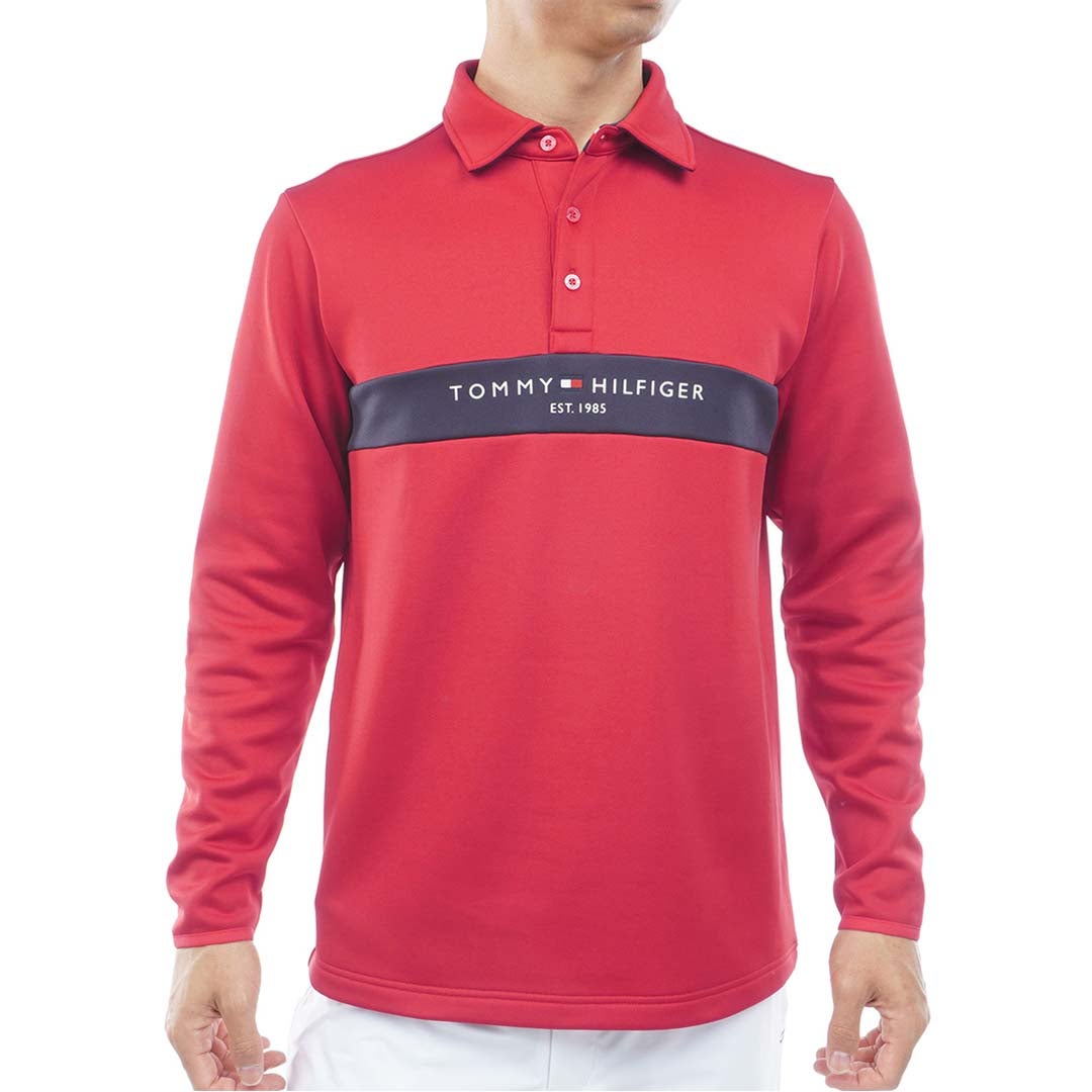 [トミー ヒルフィガー ゴルフ]TOMMY HILFIGER GOLF　メンズ スムース裏起毛 長袖台衿付きシャツ　レッド　THMA683　詳細