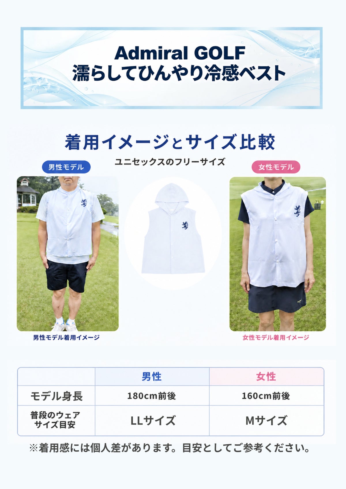 [アドミラル ゴルフ] Admiral GOLF ユニセックス 濡らしてひんやり冷感ベスト フード付き　詳細4